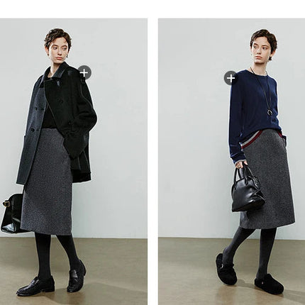 TOYOUTH Women Midi Skirts 2025 Winter NewAsymmetric Dark Gray Speckled Wool Blend Office Pencil Midi Skirt PlatiNum