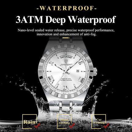 POEDAGAR Fashion Male Clock Luminous Waterproof Week Date Creative Men Watch Stainless Steel Quartz Business Men's Watches Reloj