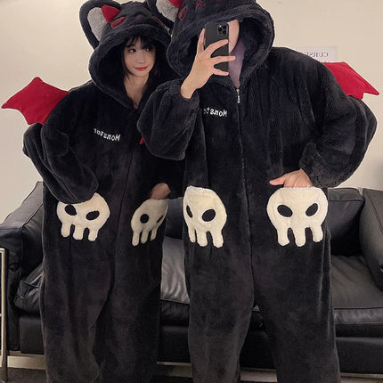 DAIMELU hooded male pajamas set men's cartoon winter thickened coral fleece flannel boy one-piece loungewear suit sleepwear