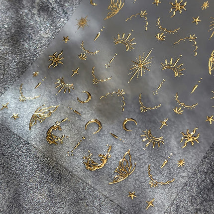 3D Bronzing Gold Moon Star Nail Art Stickers Retro Bohemia Sun Moon Star Nails Designs Self-Adhesive 3D Luxury Nail Decorations