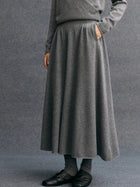 New Women's 100% Pure Cashmere Knitted Full Skirt Autumn Winter High Waisted Mid-calf Ankle-Length Soild Dress Versatile Elegant PlatiNum