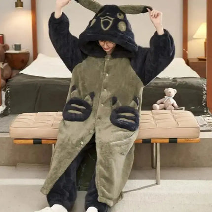 Kawaii Pokemon Pikachu Print Men's Fleece Pajama Set Hooded Robe + Pants Super Soft Winter Loungewear Cute Anime Sleepwear New