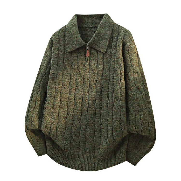 Men's  Knit Sweater Pullover Solid Color Long Sleeve Lapel zipper-Up Fall Winter Loose Warm Casual top