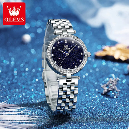 OLEVS 3641 Elegante orologio al quarzo da donna impermeabile Quadrante stellato luminoso in acciaio inossidabile con confezione regalo - Accessorio alla moda da donna platinumshop