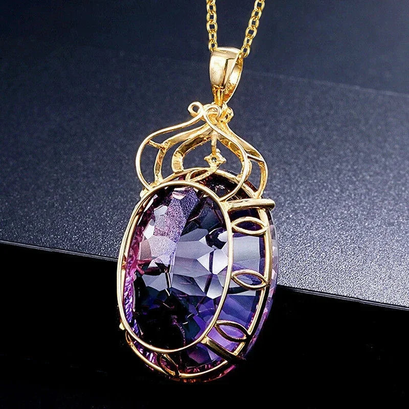 Collana con ciondolo alla moda semplice CAOSHI per gioielli affascinanti con temperamento femminile con accessori di lusso in Zirconia viola brillante regalo