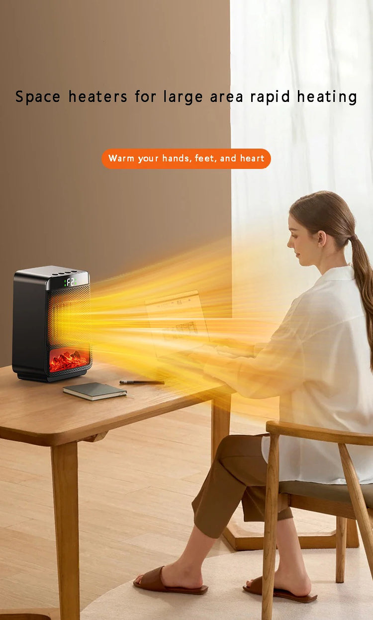 1000W Flame Portable Electric Heater Portable Desktop Fan Warm Air Blower for Ptc Heating Household Office Mini Space Heater