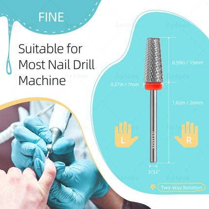HYTOOS Tapered 5 in 1 Nail Drill Bit Cross Teeth Carbide Nail Bits Remove Gel Electric File Drills Machine Manicure Accessories