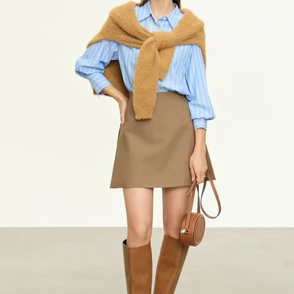Gonne casual semplici da donna, stile coreano, a vita alta, per l'ufficio, da pendolare, a trapezio, tinta unita, abbinabili a tutto, gonne femminili
