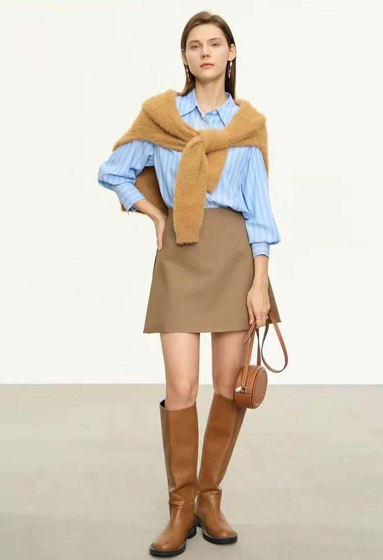 Gonne casual semplici da donna, stile coreano, a vita alta, per l'ufficio, da pendolare, a trapezio, tinta unita, abbinabili a tutto, gonne femminili