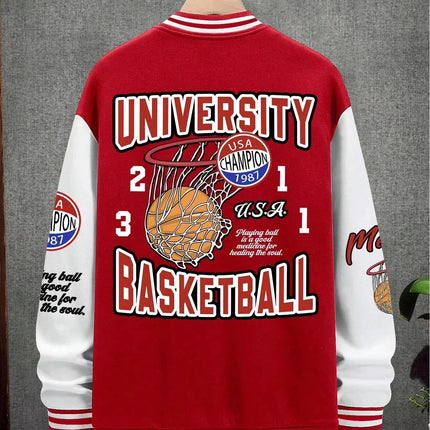 Summer Manfinity EMRG Oversized Men's Drop Shoulder Varsity Jacket with Letter Graphic Striped Trim and Colorblock Design