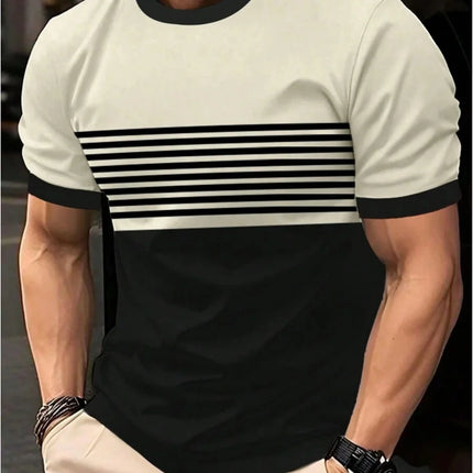 Oversized T-shirt Men's T-shirt Summer Fashion Casual Crew Neck Short Sleeve Top Striped Printed Men's T-shirt