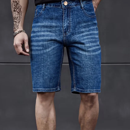 Wthinlee Nuovi Jeans da Uomo Business Casual Elasticizzati Moda Classica Blu Nero Pantaloncini Estivi in Denim da Uomo Lunghezza al Ginocchio