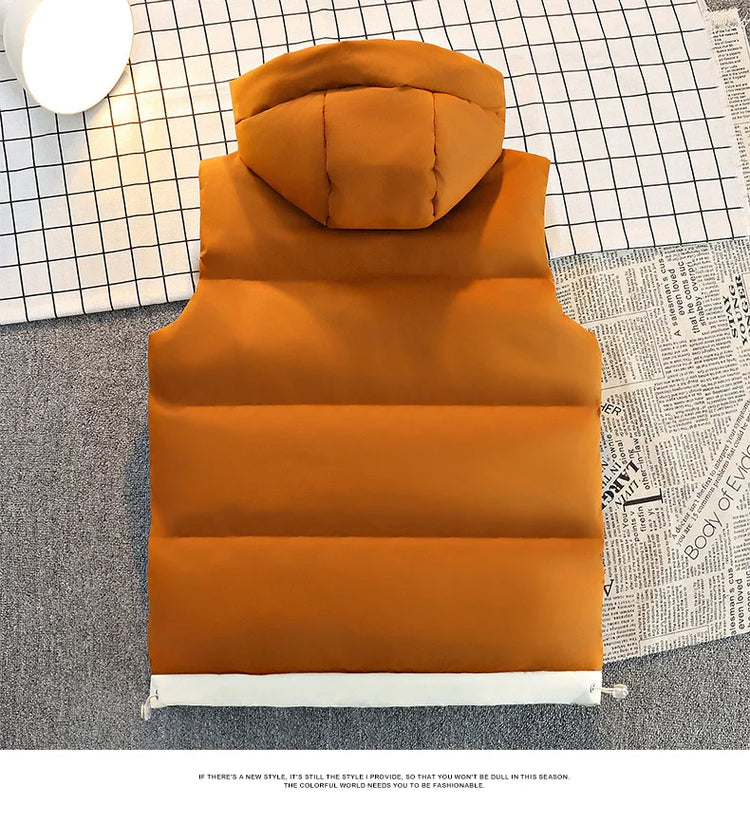 New Hooded Casual Men Waistcoat Comfortable Warm Zipper Male Sleeveless Jackets Solid Color Windproof Clothing for Men Spring