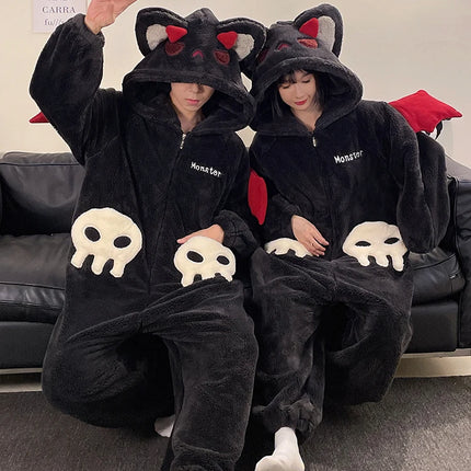 DAIMELU hooded male pajamas set men's cartoon winter thickened coral fleece flannel boy one-piece loungewear suit sleepwear
