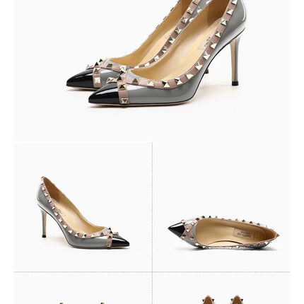 Tacchi Alti con Rivetti alla Moda 2026, Tacchi Alti Bicolore, Tacchi a Spillo da Donna, Scarpe Singole, Scarpe da Donna Sexy a Punta platinumshop