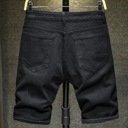 2024 nuovi uomini di estate moda casual pantaloncini di jeans dritti semplice strappato streetwear pantaloncini di jeans slim fit maschio nero bianco