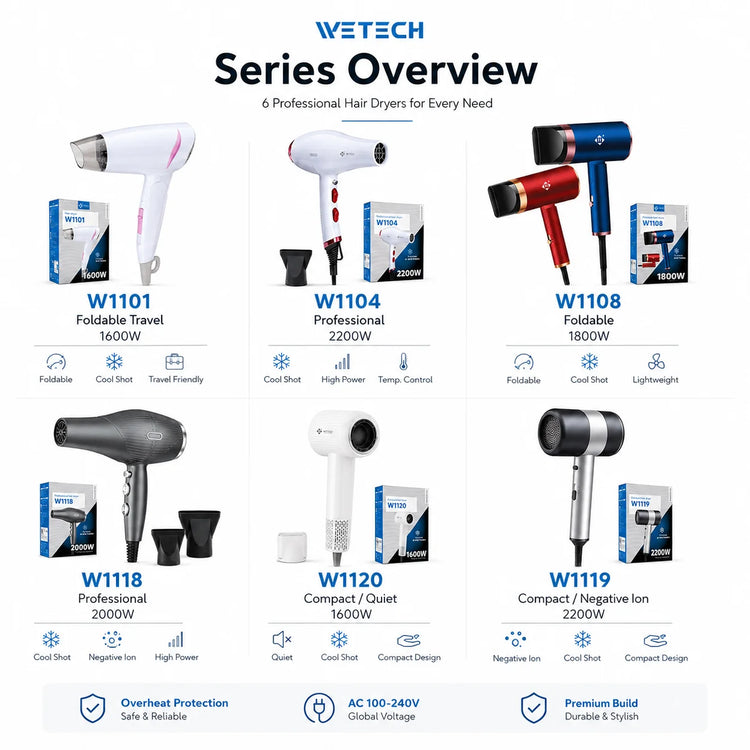 Professional Hair Dryer Collection, Foldable & Compact Household Hair Blow Dryer Series, Multi‑Power 1600‑2200W Ionic Hairdryer for Home Salon Daily Hair Styling