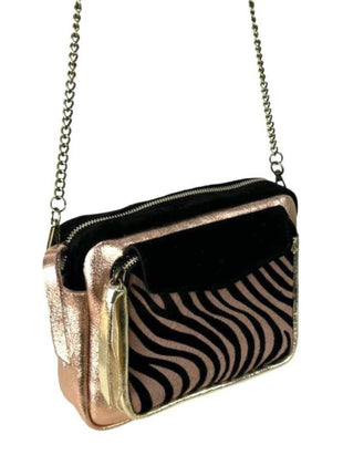 Borsa a spalla in pelle italiana con stampa animalier e dettagli dorati