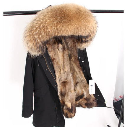Maomaokong Natural Fur Lining Real Fur Coat Winter Jacket Women Raccoon Fur Collar Warm Thick Parkas Female Clothing