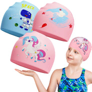 Cuffia da nuoto per bambini Simpatico cartone animato in silicone elastico per ragazzi e ragazze Attrezzatura da nuoto Cuffia da nuoto impermeabile per protezione per le orecchie per capelli lunghi