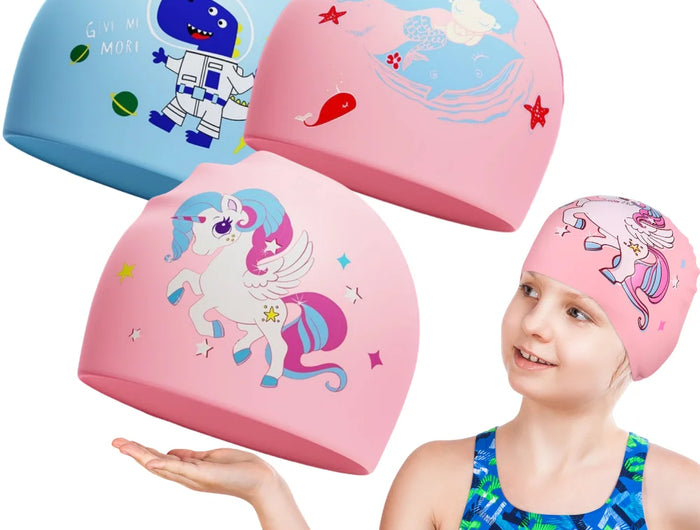 Children's Swim Cap Cute Cartoon Elastic Silicone for Boys and Girls Swimming Equipment Waterproof Swim Cap for Long Hair Ear Protection