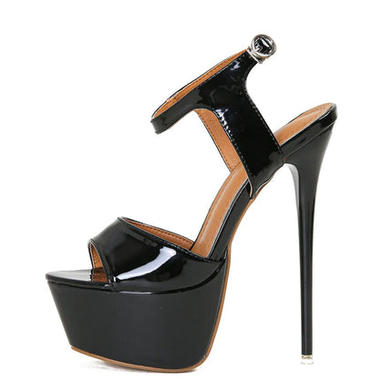 Hlieny 2026 Sexy Summer Style 16cm High Heel Buckle Strap Sandals Women Peep Toe Nightclub Party Stripper Shoes Plus Size 45 46