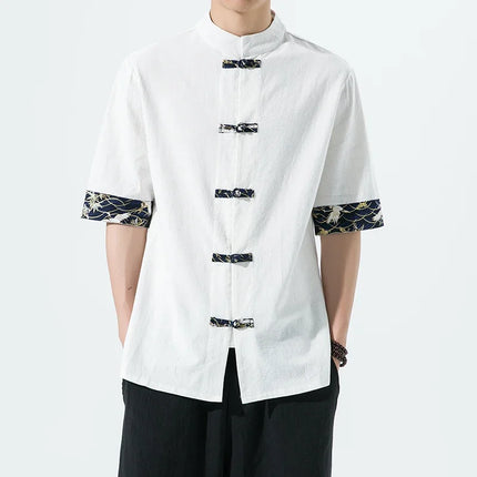 Camicia Kimono giapponese da uomo cinese retrò stampa casual cotone lino cuciture top a maniche corte estate uomo di alta qualità streetwear