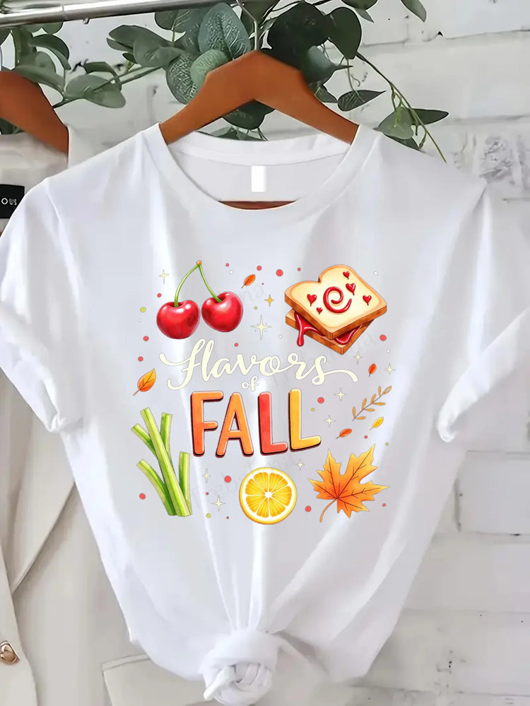 Comoda maglietta con stampa da donna T-shirt con foglie autunnali di ringraziamento T-shirt grafica stagionale autunnale da donna