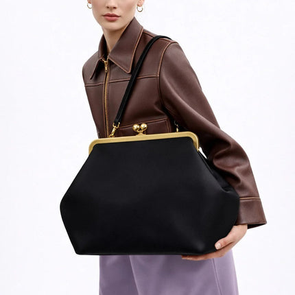 Fashion Large Kisslock Clutch Bag for Women Designer Clip Shell Women Shoulder Bags Luxury Soft Pu Leather Pink Color Handbags PlatiNum