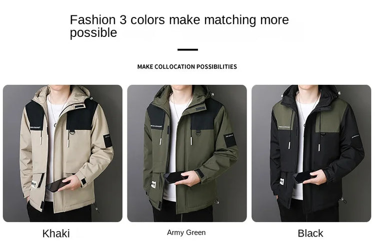 Plus Size Male Waterproof Windproof Hooded Jacket Autumn Winter New Fashion Men Casual Loose Fleece Thick Warm High Quality Coat