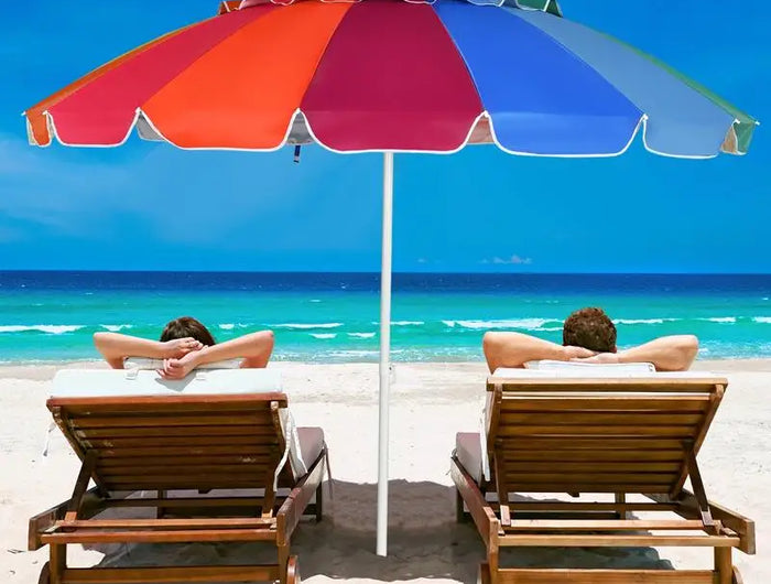 Ombrellone da Spiaggia 2,45m con 8 Stecche in Fibra di Vetro Regolabili, Resistente al Vento, Portatile, con Borsa per il Trasporto, per Spiaggia, Patio e Giardino