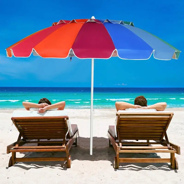 2.45m Beach Umbrella with 8 Adjustable Fiberglass Ribs, Wind-Resistant, Portable, with Carry Bag, for Beach, Patio, and Garden