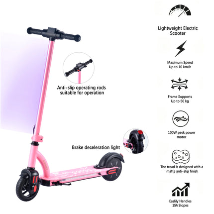 Monopattino elettrico AATOTMGO per bambini dai 6 ai 12 anni. Velocità massima: 16 km/h. Raggio d'azione: da 10 a 15 km. Pieghevole. Potenza: 125 W. 3 velocità, luci a LED, carico massimo: 70 kg.