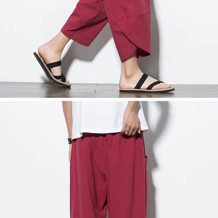Pantaloni Estivi da Uomo 2026 Stile Cinese in Cotone e Lino, Pantaloni Harem Traspiranti da Spiaggia, Pantaloni Casual a Tre Quarti, Streetwear