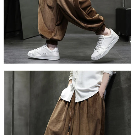 Pantaloni a gamba larga da uomo Pantaloni larghi in vita elastica da uomo Streetwear Stili giapponesi Pantaloni casual Pantaloni lunghi oversize vintage solidi