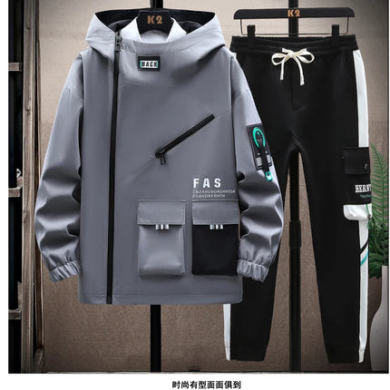 Autumn Men Tracksuit Casual Spring Sportswear Hooded patchwork Jackets Pants 2 Piece Sets Hip Hop Running Sports Suit