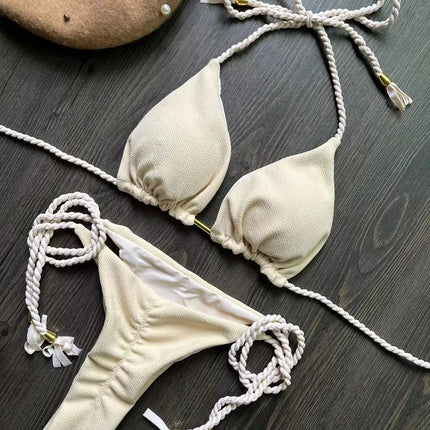 Costume da bagno bikini sexy con laccetti intrecciati, due pezzi, triangolare, stile brasiliano. platinumshop