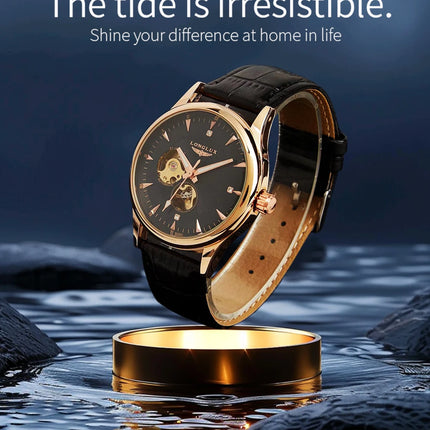 LONGLUX Automatic Watch Elegant Style Wholesale Mechanical Wristwatches Skeleton Rome Waterproof Mens Watch Men Gift