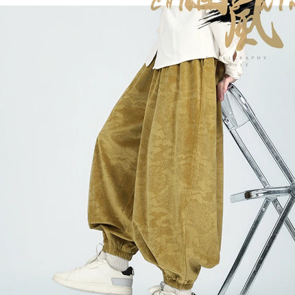 Pantaloni di velluto da uomo autunno inverno pantaloni larghi stampati casual da uomo stile giapponese Harun comodi pantaloni da jogging da uomo streetwear