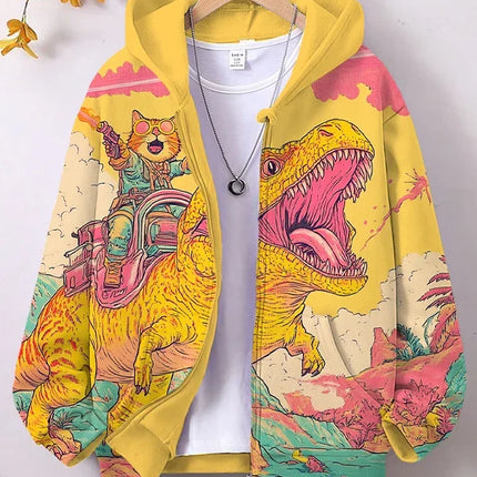 Cartoon Dinosaur Cat 3d Print Hoodie Men Women Fashion Zip Up Hoodies Male Jacket Animal Tracksuit Zipper Clothes Funny Sweats