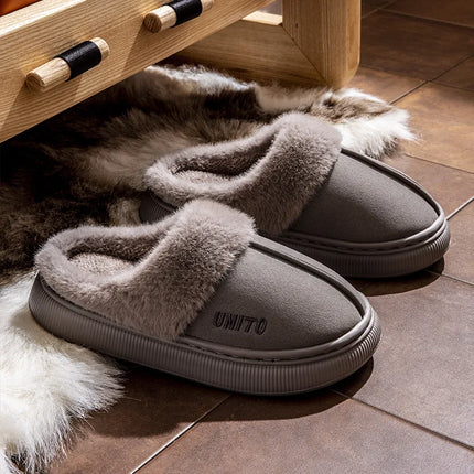 Comwarm Winter Furry Women's Slippers Anti-slip Indoor Slides Thick Sole Cotton Slides Fuzzy Cozy Warm Outdoor Women's Slippers