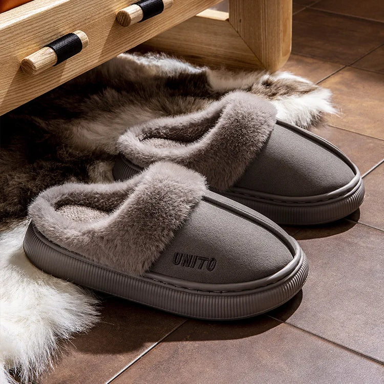 Comwarm Winter Furry Women's Slippers Anti-slip Indoor Slides Thick Sole Cotton Slides Fuzzy Cozy Warm Outdoor Women's Slippers