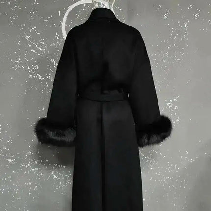UCXQ Elegant OL Office Lady Overcoats Fur Patchwork Long Sleeve Woolen Coat Beautiful Women's Clothing Jacket Autumn 2025 Winter
