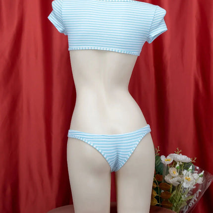 La biancheria intima giapponese della maglietta a righe Super corte imposta il Bikini uniforme delle ragazze del Costume Cosplay della scuola di stile a tre punti platinumshop