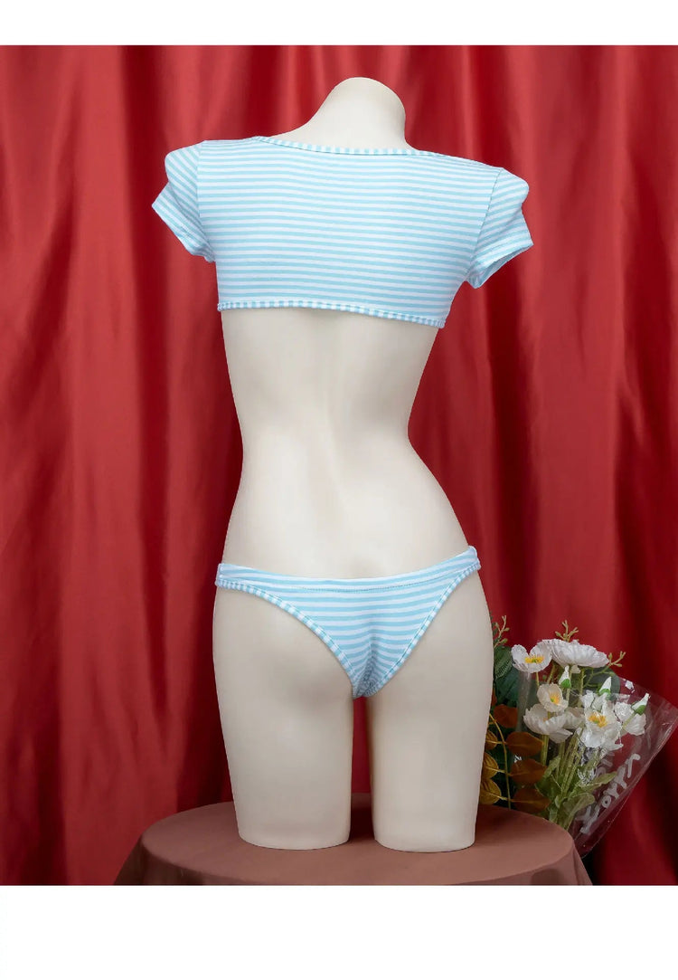 La biancheria intima giapponese della maglietta a righe Super corte imposta il Bikini uniforme delle ragazze del Costume Cosplay della scuola di stile a tre punti platinumshop
