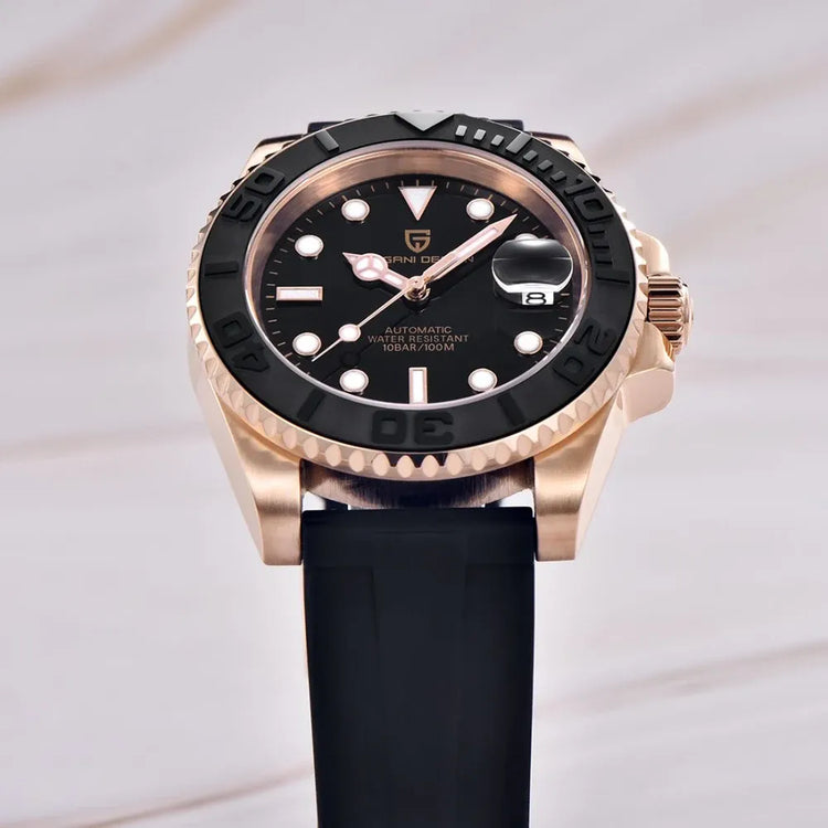 Orologio sportivo di lusso PAGANI DESIGN da uomo, meccanico automatico, con ghiera in oro rosa, luce notturna, orologio regalo alla moda per uomo + scatola