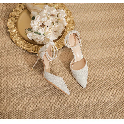 Size 31-43 Women High Heels Stiletto Heel Summer Lace Mesh Sweet Gold Silver Wedding Shoes PlatiNum