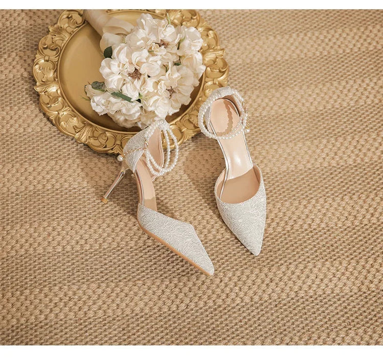 Size 31-43 Women High Heels Stiletto Heel Summer Lace Mesh Sweet Gold Silver Wedding Shoes PlatiNum