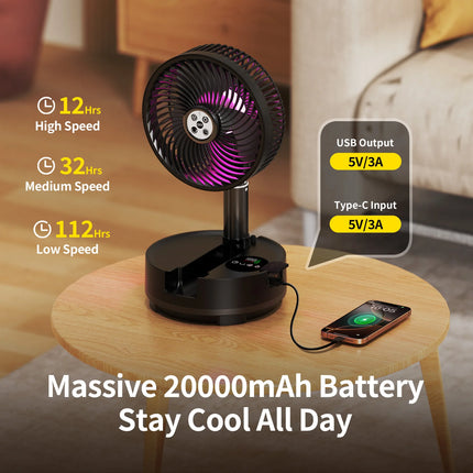Socool Ventilatore Pieghevole Portatile 20000mAh 8 Velocità & Oscillazione Automatica Ventilatore da Pavimento e da Tavolo Ricaricabile con Telecomando per Casa