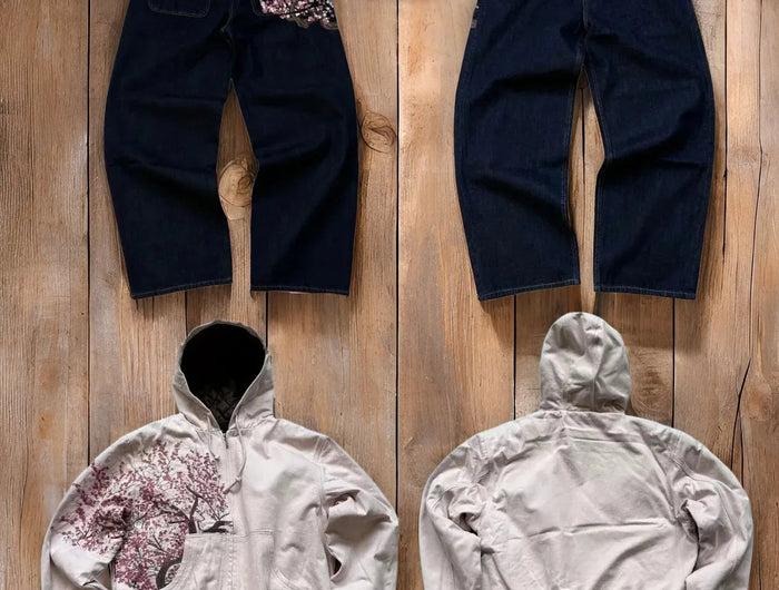 Casual suit retro low waist hip hop cherry blossom embroidered jeans wide leg pants y2k clothing mens embroidered loose jeans PlatiNum